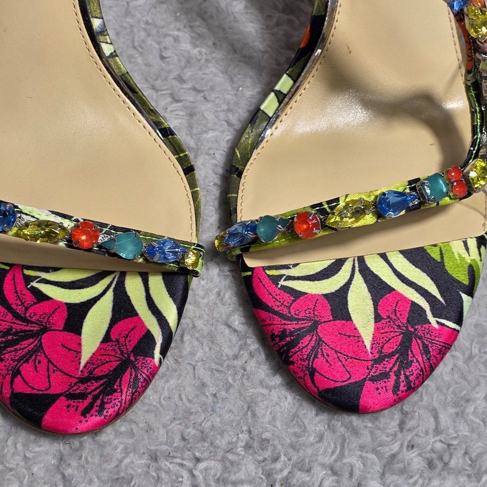 Jessica Simpson Multicolor Jeweled Floral High Heel Sandals - Picture 8 of 11